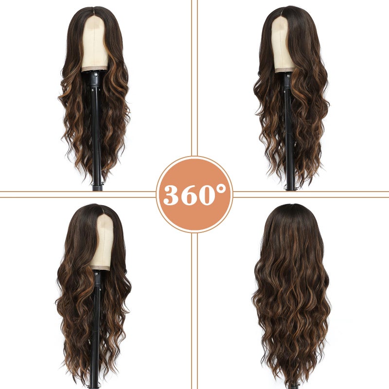 NAYOO 26 Inch Long Curly Middle Part Synthetic Heat Resistant Fiber Wig for Women - Daily Use Party Wig in Dark Brown - Image 3