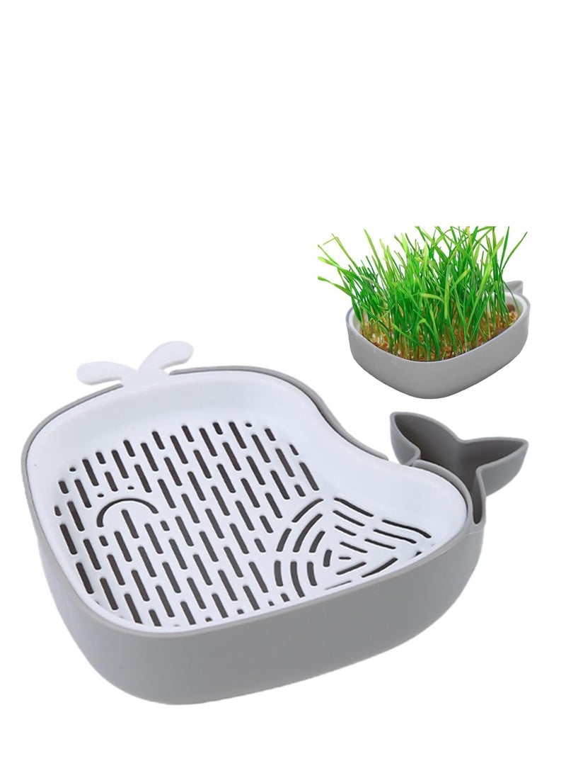 وعاء عشب للقطط، وعاء تطعيم للقطط بتصميم متعدد الطبقات على شكل حوت، زارع للتربة للزراعة المائية لعشب القطط - Image 2