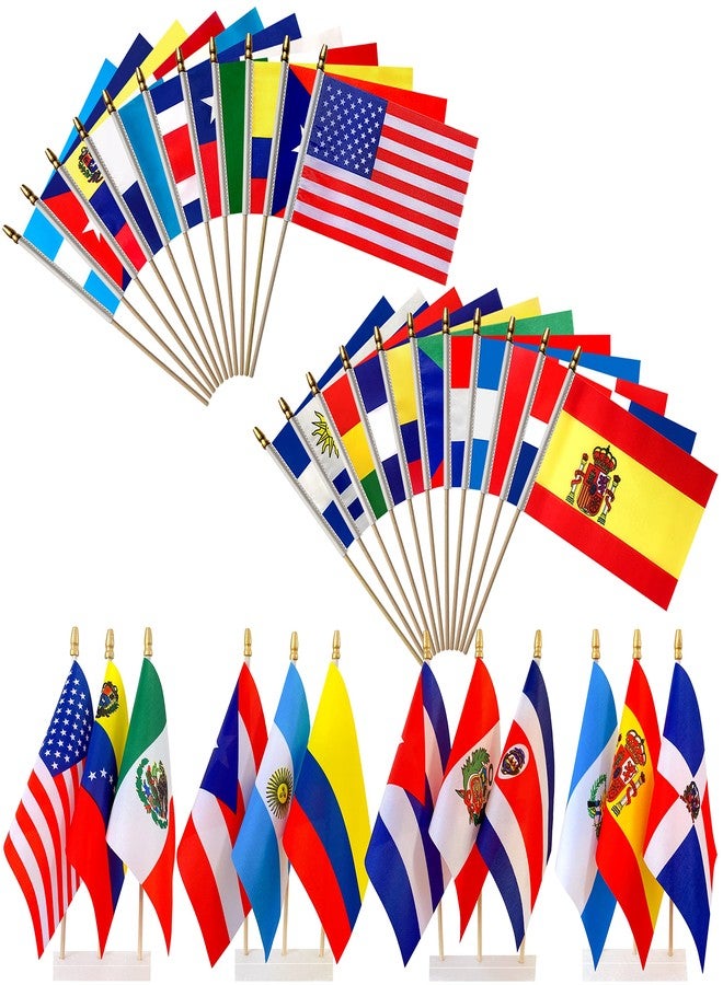 LyButty 22 Countries Spanish Speaking Flags on Wood Stick Small Mini Latin American Latino Hand Held Flags for Heritage Hispanic Month Decorations,5x8 Inch - Image 1