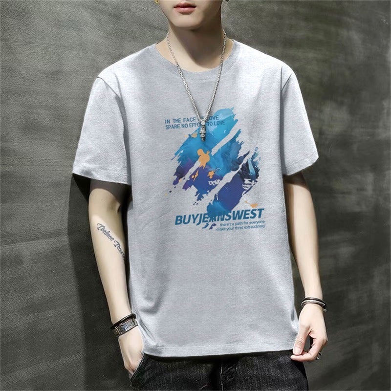 2024 Summer New Short-sleeved T-shirt Men's Loose Top Student's Simple Milk Silk Printed T-shirt Men's Round Neck
