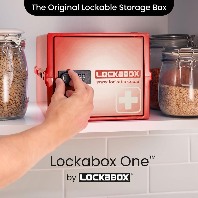 Lockabox One | Premium Medicine Lock Box | 10 Litre Medication Lock Box With Code For Medicines  Vitamins & Supplements | External Size 12 X 8 X 6.6 Inches (Medi Red) - Image 2