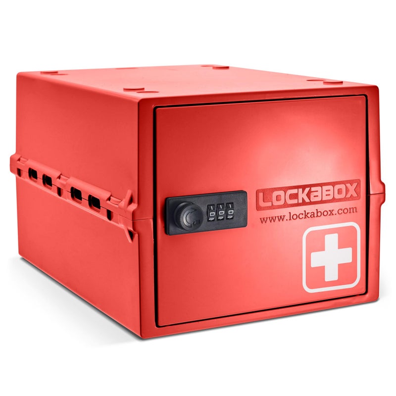 Lockabox One | Premium Medicine Lock Box | 10 Litre Medication Lock Box With Code For Medicines  Vitamins & Supplements | External Size 12 X 8 X 6.6 Inches (Medi Red) - Image 1