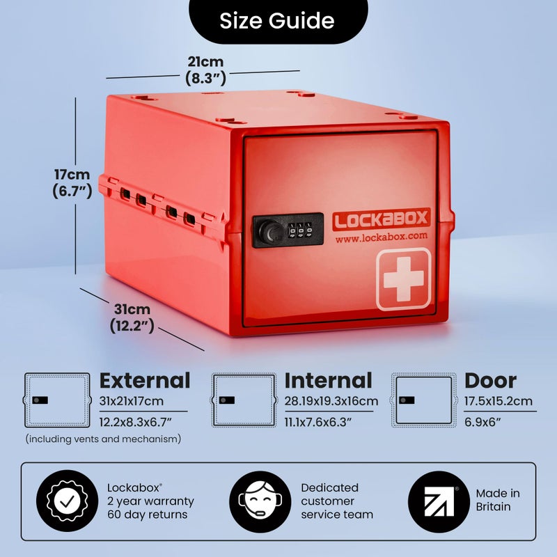 Lockabox One | Premium Medicine Lock Box | 10 Litre Medication Lock Box With Code For Medicines  Vitamins & Supplements | External Size 12 X 8 X 6.6 Inches (Medi Red) - Image 4