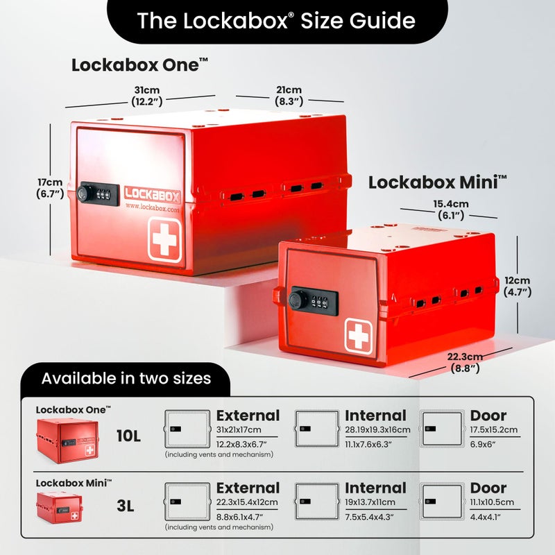 Lockabox One | Premium Medicine Lock Box | 10 Litre Medication Lock Box With Code For Medicines  Vitamins & Supplements | External Size 12 X 8 X 6.6 Inches (Medi Red) - Image 5