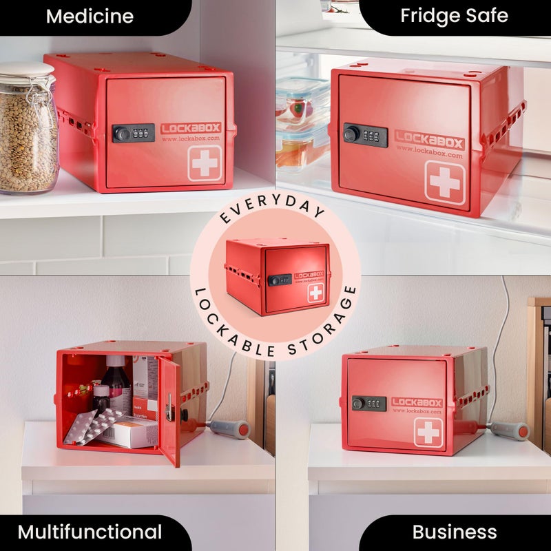 Lockabox One | Premium Medicine Lock Box | 10 Litre Medication Lock Box With Code For Medicines  Vitamins & Supplements | External Size 12 X 8 X 6.6 Inches (Medi Red) - Image 3