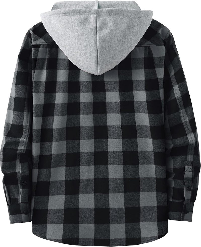 ZITY 3 Pack Men's Flannel Hoodie Shirts Long Sleeve Casual Vintage Button Down Plaid Shirt Jacket with Pocket - Image 2