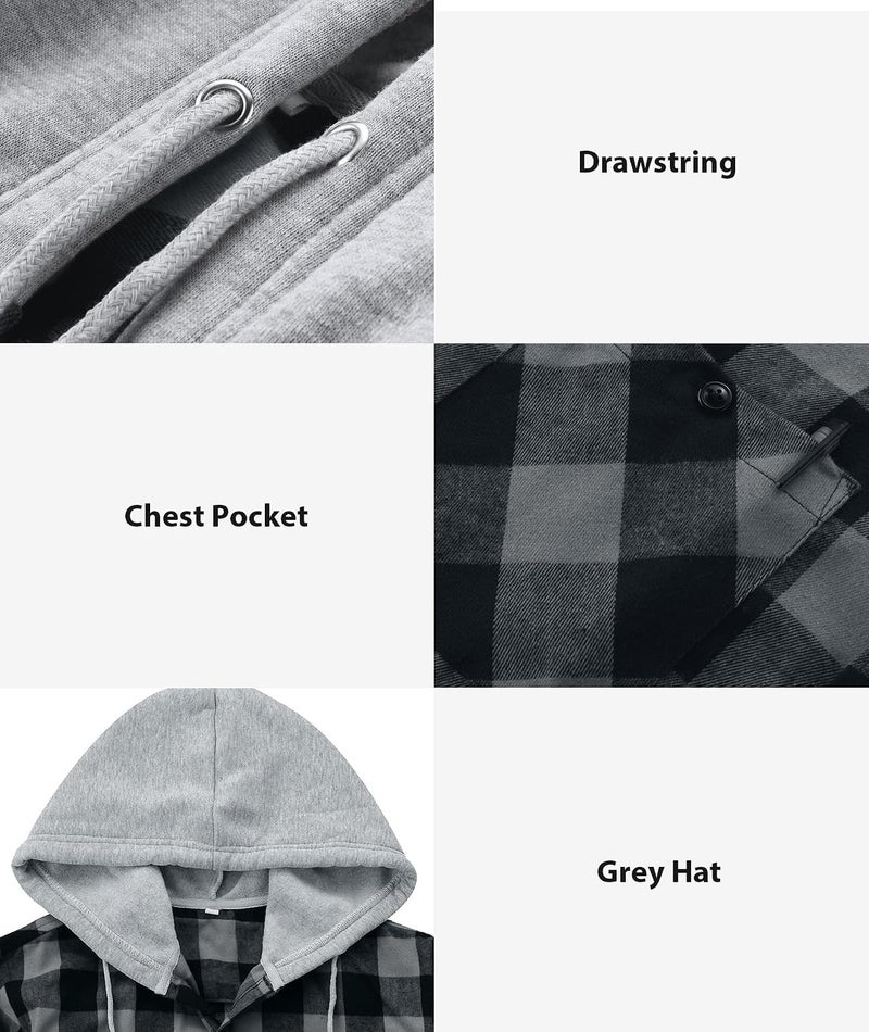 ZITY 3 Pack Men's Flannel Hoodie Shirts Long Sleeve Casual Vintage Button Down Plaid Shirt Jacket with Pocket - Image 3