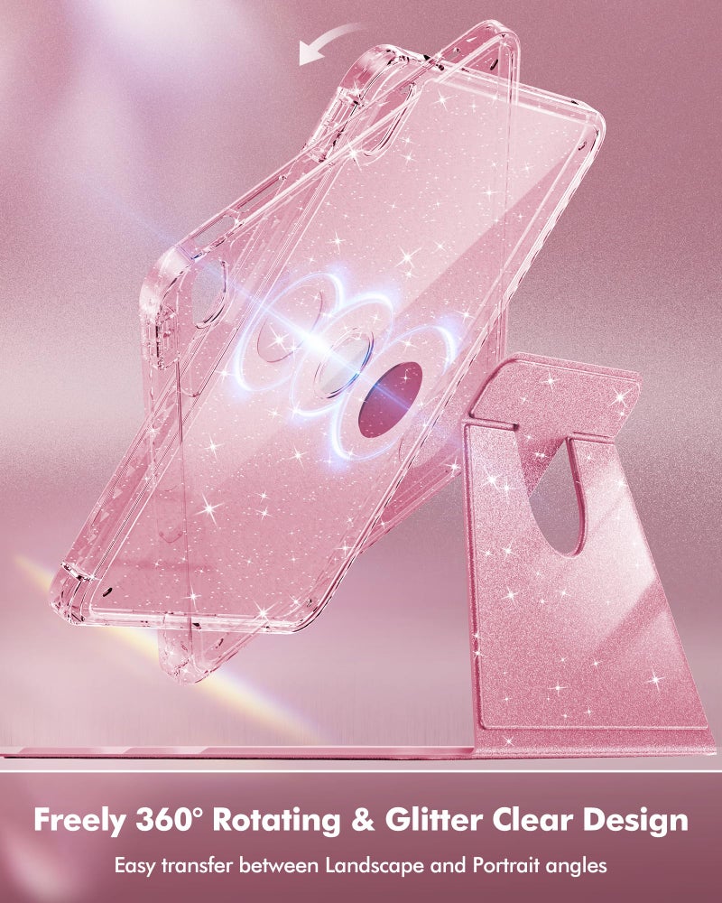 INFILAND Case for iPad A16 11-inch 11th Generation, iPad 10th Generation Case 10.9 Inch for Kids, Girls, 360 Rotating Cute Glitter Cover with Crystal Clear Back, Pencil Holder (Pink) - Image 3