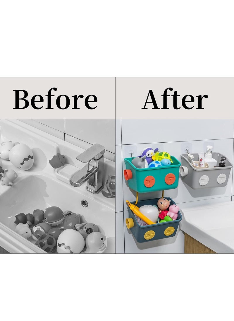 KASTWAVE - Bath Toy Storage Organizer Basket 3 Layers Colorful Robot Modeling Wall Mounted Kids Hanging Shower Caddy with Hooks for Shampoo - Image 1