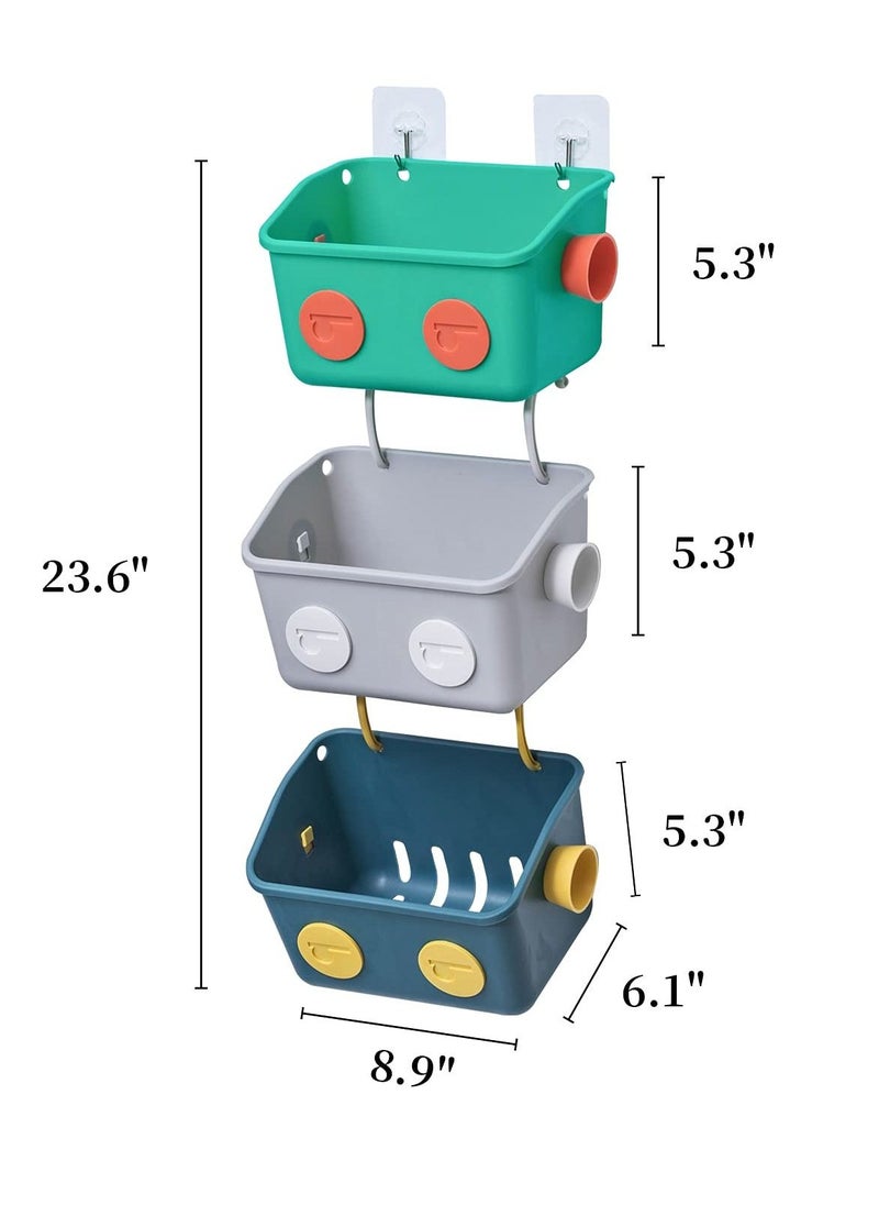 KASTWAVE - Bath Toy Storage Organizer Basket 3 Layers Colorful Robot Modeling Wall Mounted Kids Hanging Shower Caddy with Hooks for Shampoo - Image 1