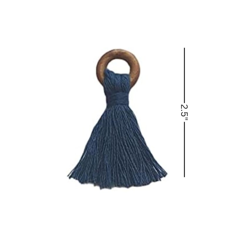 Malena Enterprises Navy Blue Tassel with Wooden Ring Uses in Wall Hanging Latkan for Saree Pallu Dupatta Pack of 10 Size25  - Image 2