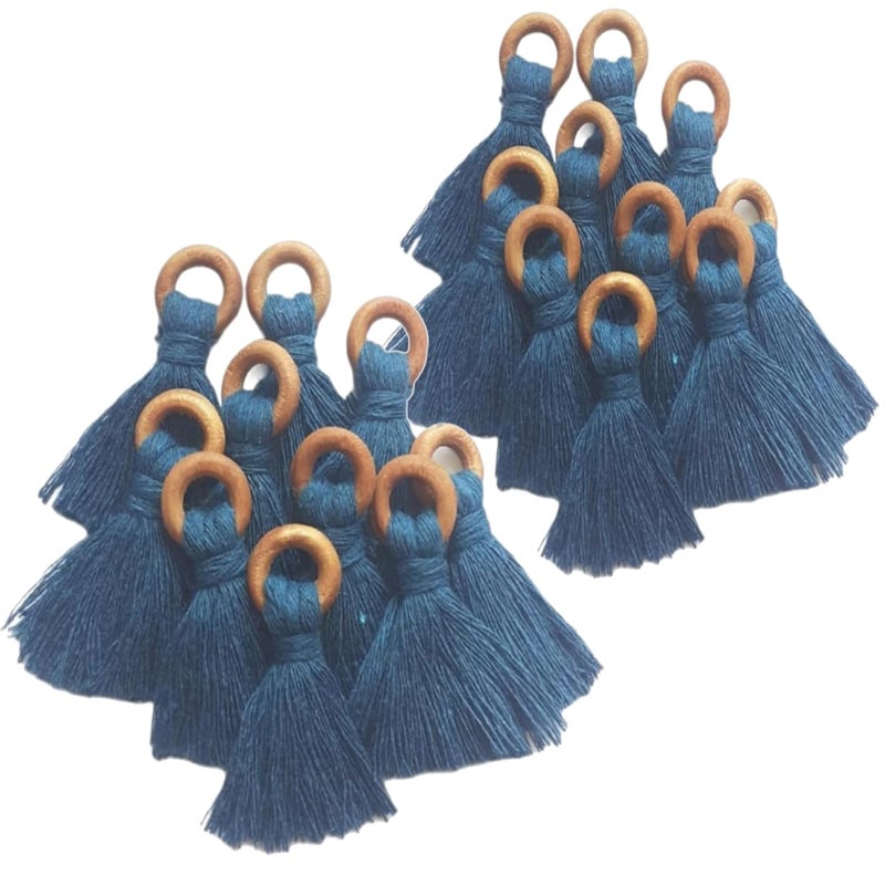 Malena Enterprises Navy Blue Tassel with Wooden Ring Uses in Wall Hanging Latkan for Saree Pallu Dupatta Pack of 10 Size25  - Image 4