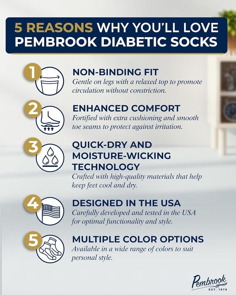 Pembrook Bamboo Viscose Diabetic Socks for Women  Men  6 Pairs Ankle Socks for Swollen Feet  Neuropathy  Wide Calf  Edema - Image 2