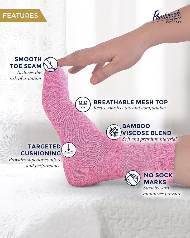 Pembrook Bamboo Viscose Diabetic Socks for Women  Men  6 Pairs Ankle Socks for Swollen Feet  Neuropathy  Wide Calf  Edema - Image 4