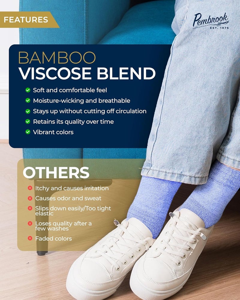 Pembrook Bamboo Viscose Diabetic Socks for Women  Men  6 Pairs Ankle Socks for Swollen Feet  Neuropathy  Wide Calf  Edema - Image 3
