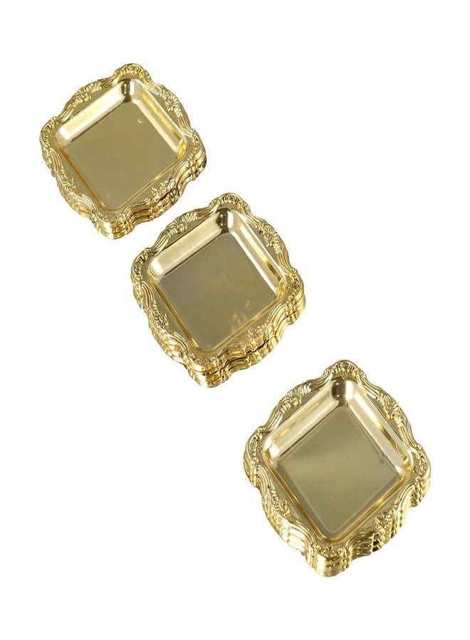 Pokinge 10Pcs Plastic Trays,Gold Storage Mini Tray with Retro Border Cake Fruit Plate Jewelry Display Plastic Tray Party Sushi Plate for Home Decor(Gold) - Image 5