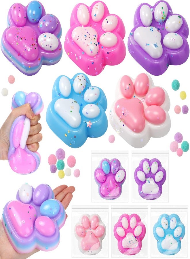 Arrowbash 5 Pack 5 Inch Giant Cat Paw Taba Squeeze, Big Cat Paw Squeeze Colorful Large Taba Soft Silicone Handmade Stretchable Springy Gifts for Adult Office Stress Relief Birthday Novelty (Sequin) - Image 1