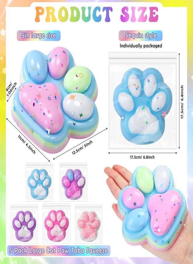 Arrowbash 5 Pack 5 Inch Giant Cat Paw Taba Squeeze, Big Cat Paw Squeeze Colorful Large Taba Soft Silicone Handmade Stretchable Springy Gifts for Adult Office Stress Relief Birthday Novelty (Sequin) - Image 2