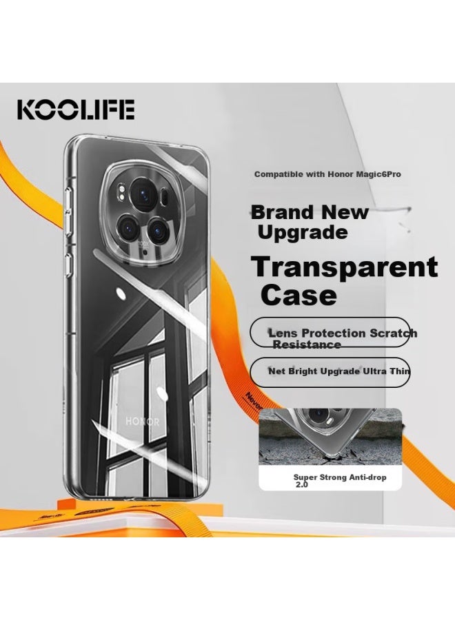 Koolife Protective Case For Honor Magic6 Pro, Huawei Honor Magic6 Pro Phone Case, Full Coverage Lens Simple Skin-Friendly Transparent Soft Shell, Fingerprint-Resistant Shell