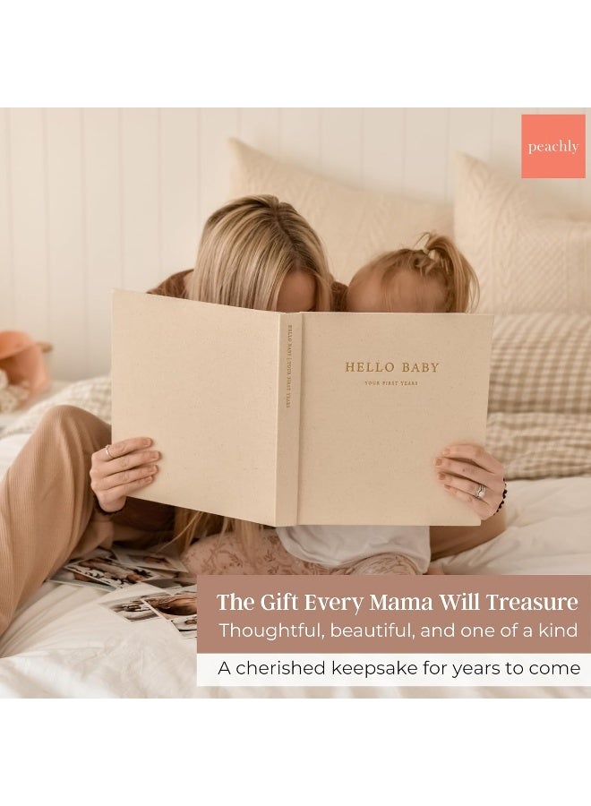 Peachly Unisex Baby Memory Book | Baby Book | Baby First Year Baby Book Keepsake for Milestones | Baby Books First Year Memory Book | Baby Scrapbook for Boy Girl Milestones | Natural Linen - Olive - Image 5