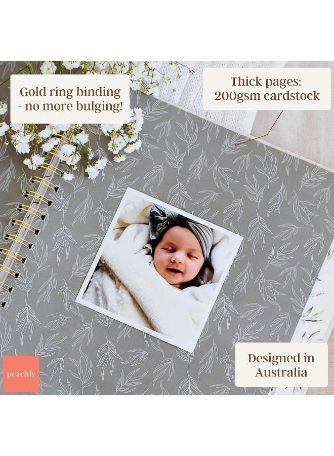 Peachly Unisex Baby Memory Book | Baby Book | Baby First Year Baby Book Keepsake for Milestones | Baby Books First Year Memory Book | Baby Scrapbook for Boy Girl Milestones | Natural Linen - Olive - Image 4