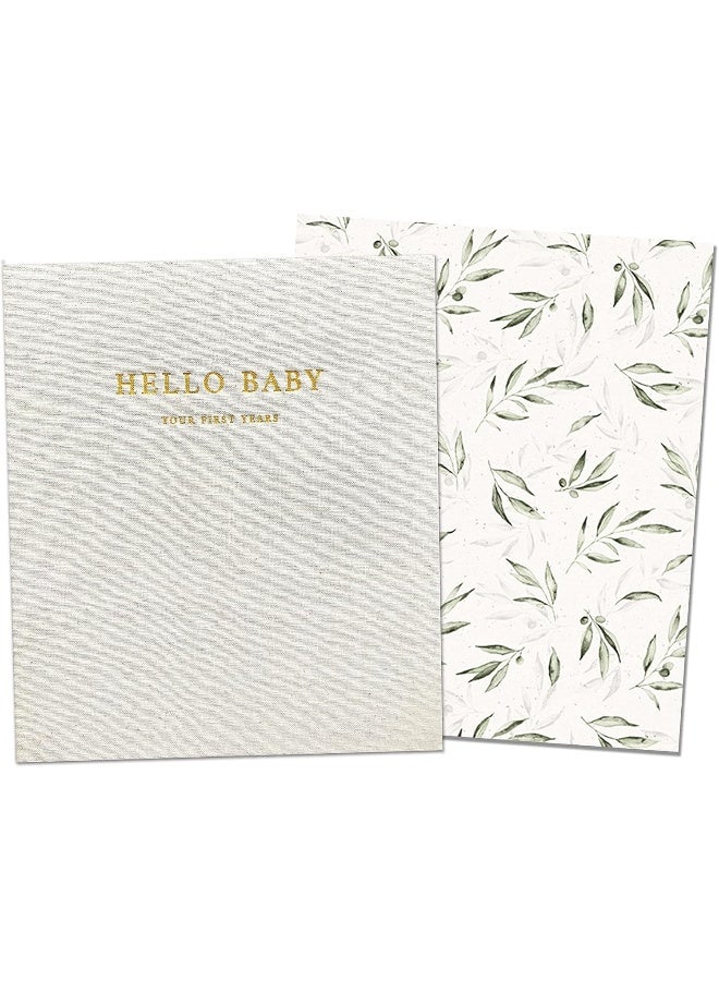 Peachly Unisex Baby Memory Book | Baby Book | Baby First Year Baby Book Keepsake for Milestones | Baby Books First Year Memory Book | Baby Scrapbook for Boy Girl Milestones | Natural Linen - Olive - Image 1