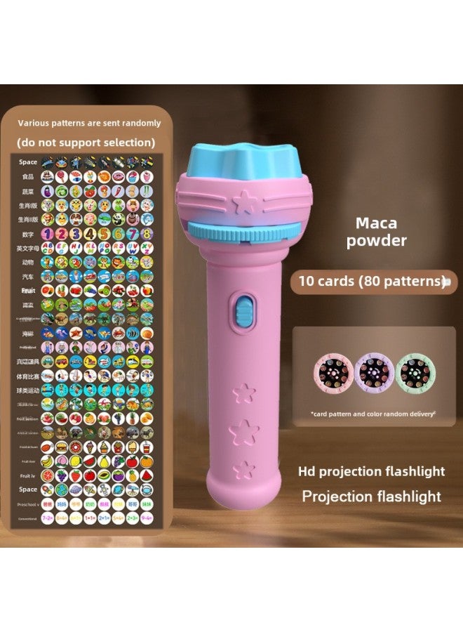 Cartoon Children's Projection Flashlight Mini Projector Baby Early Education Toys Stall Toys Gifts Wholesale-Color:[opp Bag] Pink Flashlight + 10 Projectors [80 Patterns]  - Image 1