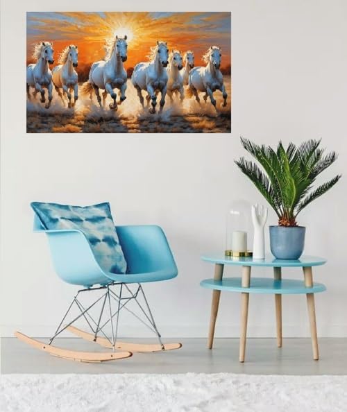Fliptic Paper 7 Running Horses Vastu Wall Poster for Home Decoration & Vastu Remedies Digital Reprint 12 inch x 18 inch Poster - Image 3