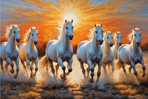 Fliptic Paper 7 Running Horses Vastu Wall Poster for Home Decoration & Vastu Remedies Digital Reprint 12 inch x 18 inch Poster - Image 1
