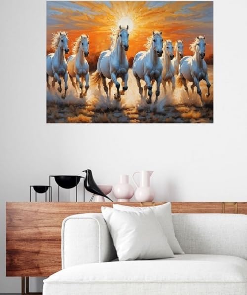 Fliptic Paper 7 Running Horses Vastu Wall Poster for Home Decoration & Vastu Remedies Digital Reprint 12 inch x 18 inch Poster - Image 2