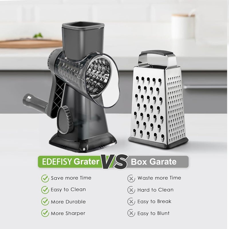 EDEFISY Cheese Grater Hand Crank Rotary Vegetables Shredder with Handle, 3-in-1 Graters with Interchangeable Blades and Strong Suction Base Multifunctional Slicer for Kitchen - Image 4