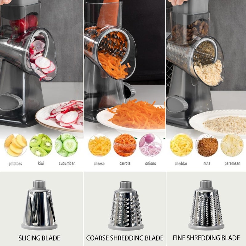 EDEFISY Cheese Grater Hand Crank Rotary Vegetables Shredder with Handle, 3-in-1 Graters with Interchangeable Blades and Strong Suction Base Multifunctional Slicer for Kitchen - Image 2
