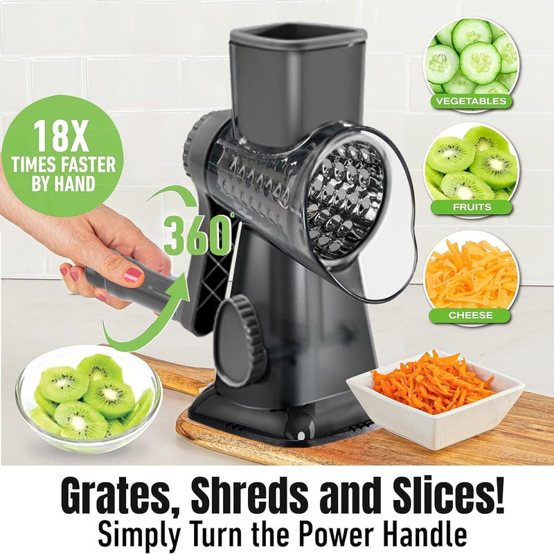 EDEFISY Cheese Grater Hand Crank Rotary Vegetables Shredder with Handle, 3-in-1 Graters with Interchangeable Blades and Strong Suction Base Multifunctional Slicer for Kitchen - Image 3