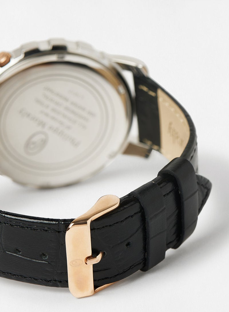 Philippe Moraly Leather Strap Analog Wrist Watch L1017CRBB - 43mm - Black - Image 4