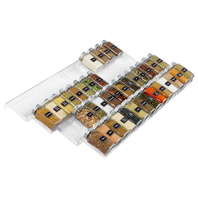 Lifewit Spice Drawer Organiser Spice Rack for Inside Drawer Adjustable Seasoning Jars Storage Tray for Cupboard Acrylic Drawers Shelf for Kitchen Countertop Cabinet 4 Tiers Set of 8 Black
