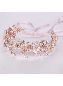 Oriamour Wedding Headband Bridal Headpiece Flower Design With Genuine Freshwater Pearls And Ribbons Hair Accessories For Bride (Rose Gold)  - Image 2