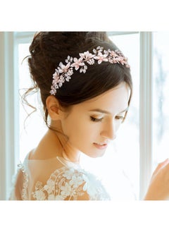 Oriamour Wedding Headband Bridal Headpiece Flower Design With Genuine Freshwater Pearls And Ribbons Hair Accessories For Bride (Rose Gold)  - Image 4