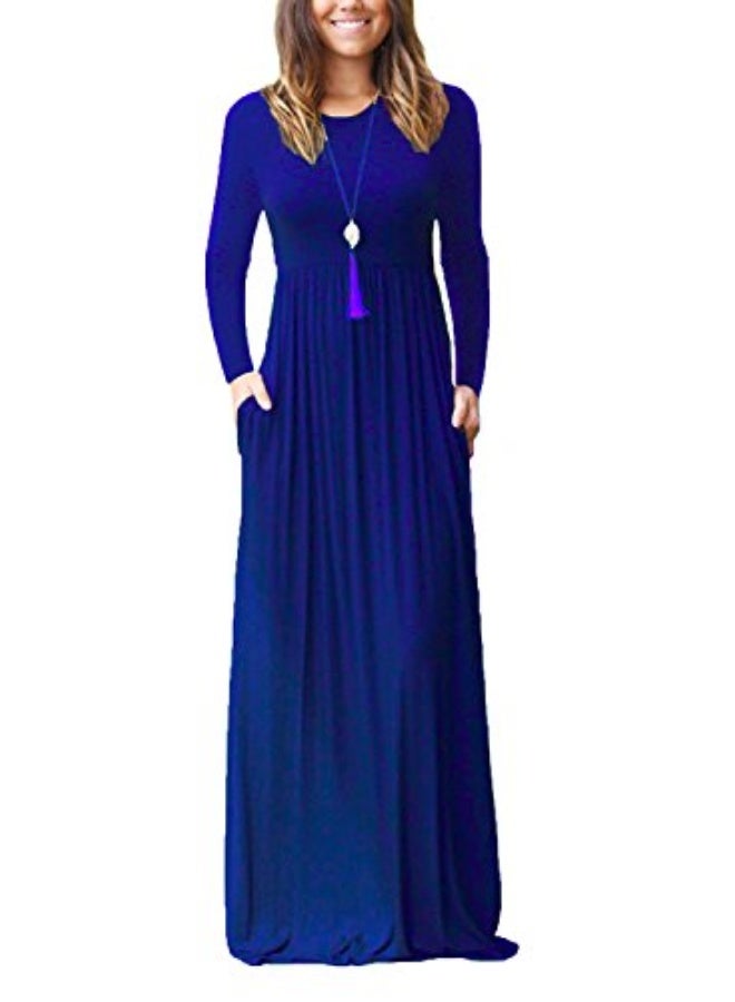 NIBEMINENT Women Long Sleeve Casual Round Neck Loose Solid Floral Maxi Long Dress with Pockets, S-3XL - Image 1