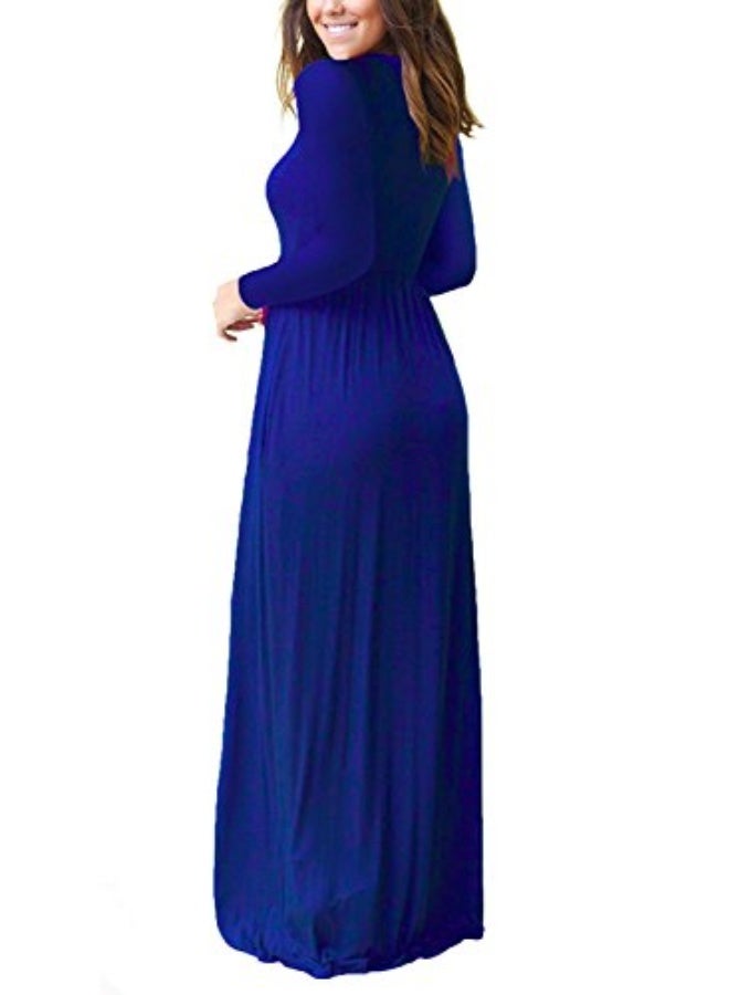 NIBEMINENT Women Long Sleeve Casual Round Neck Loose Solid Floral Maxi Long Dress with Pockets, S-3XL - Image 2