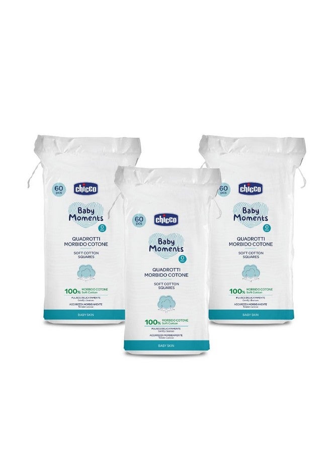 Chicco Baby Moments Cotton Squares Combo Of 60 Pcs (White) - Pack Of 3 - Image 1