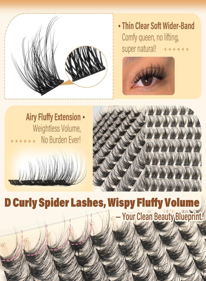 calphdiar Wispy Lash Clusters Fluffy Eyelash Clusters Natural Spider Lashes Clusters D Curl Cluster Eyelash Extensions Individual Lashes 10-16mm Eyelashes Cluters DIY Soft Glam Lash Extensions - Image 3