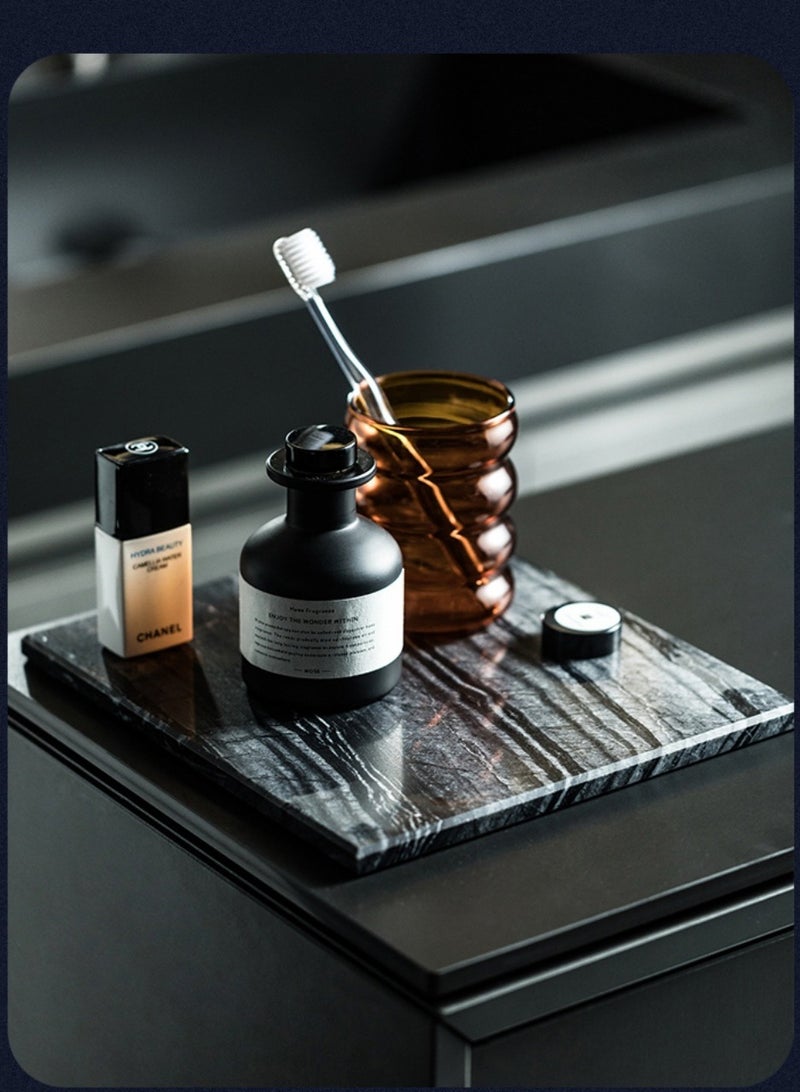 FUKE Natural Marble Tray Bathroom Ancient Wood Grain Marble Rectangular Vanity Tray Trays    Stone Tray for Jewelry, Cosmetics, Candles, Lotion, Perfume and Home Decor Wood Grain(Black,10*20cm) - Image 2