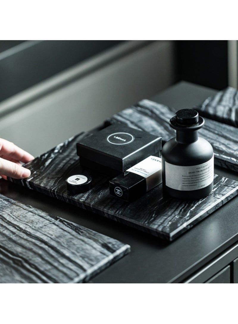 FUKE Natural Marble Tray Bathroom Ancient Wood Grain Marble Rectangular Vanity Tray Trays    Stone Tray for Jewelry, Cosmetics, Candles, Lotion, Perfume and Home Decor Wood Grain(Black,10*20cm) - Image 4
