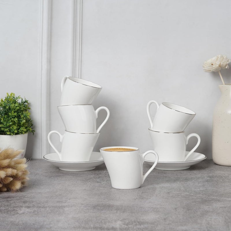 Dandy lines England by DATA Dandy Lines Lara Platinum Band 50001 Cups and Saucers Tea Cup and Saucer Set Mugs and Saucer Set for Tea CoffeePack of 12 - Image 1