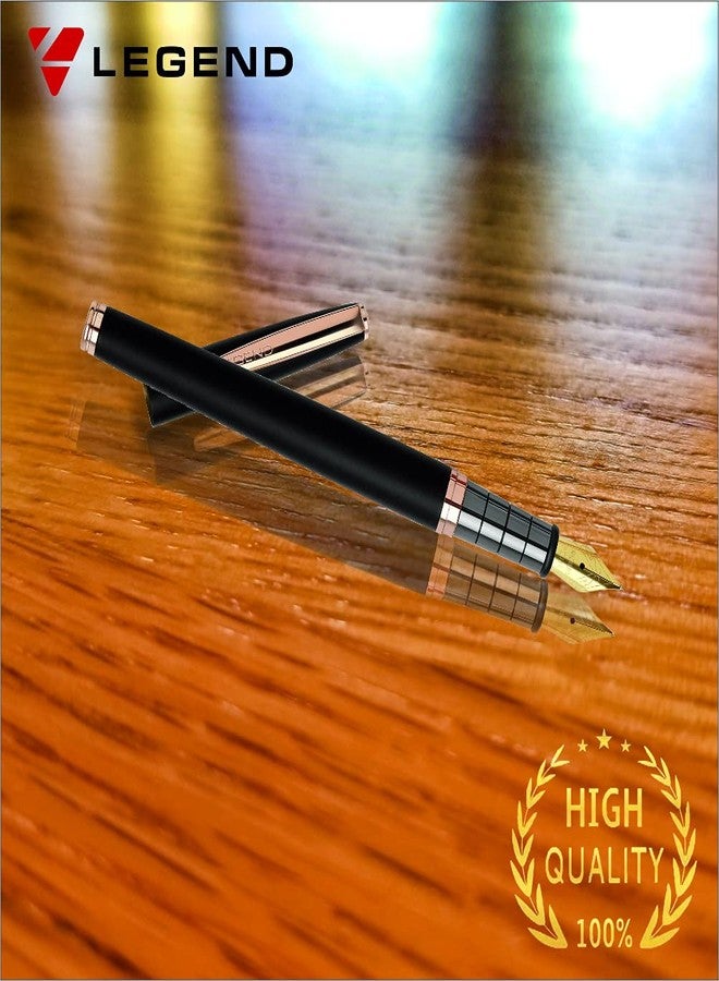 ليجند قلم حبر فاخر من المعدن (النحاس) من ليجند إبيك، أسود وذهبي وردي - طقم من قطعتين، حبر أزرق، حبر سلس التدفق، قلم كتابة كلاسيكي أنيق مناسب للمكتب والأعمال والهدايا الفاخرة - Image 2