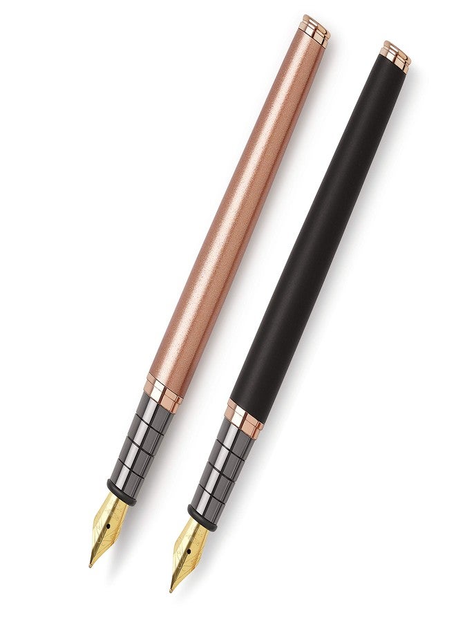 ليجند قلم حبر فاخر من المعدن (النحاس) من ليجند إبيك، أسود وذهبي وردي - طقم من قطعتين، حبر أزرق، حبر سلس التدفق، قلم كتابة كلاسيكي أنيق مناسب للمكتب والأعمال والهدايا الفاخرة - Image 1