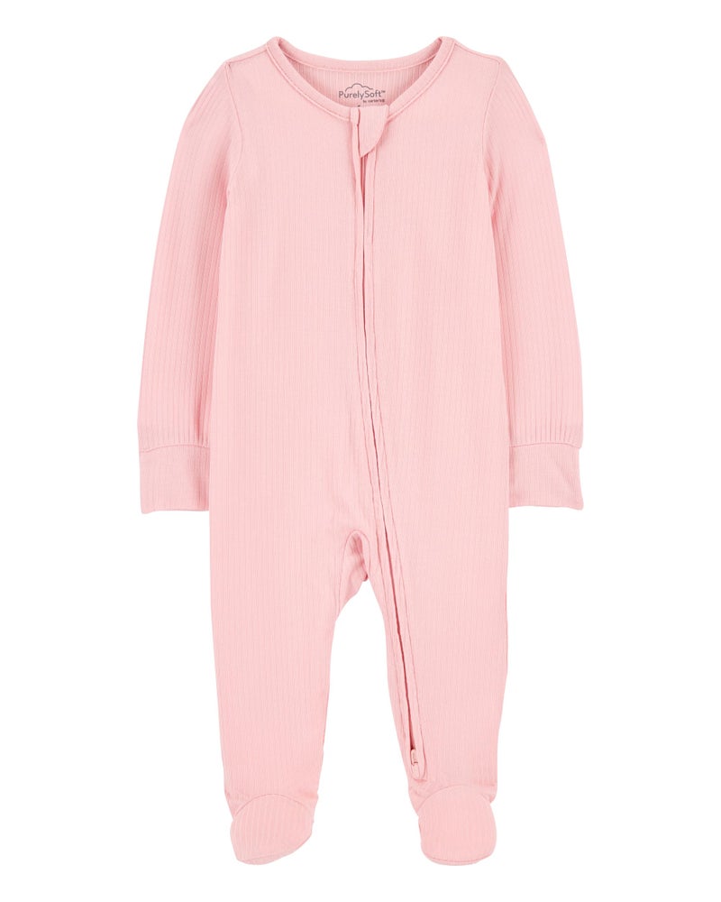 Carter's Girl PurelySoft Sleep and Play Pajamas, Pink Solid, 3M - Image 1