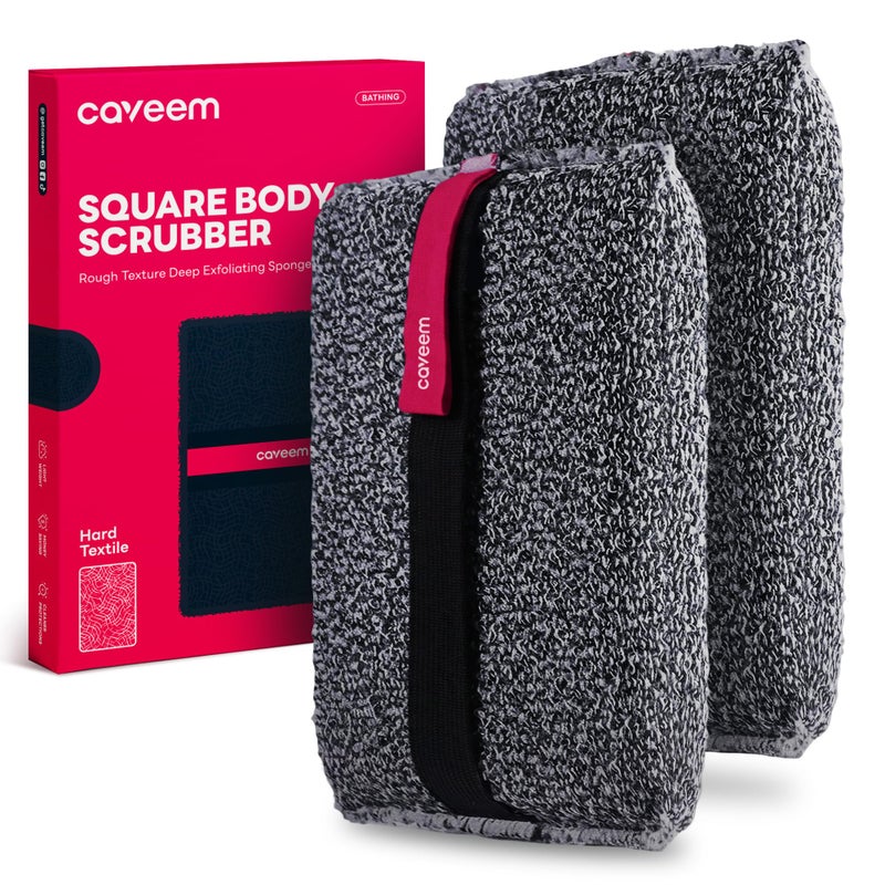 Caveem Exfoliating Body Scrubber, Rough Exfoliation Body Exfoliator Sponge for Remove Dead Skin, Body Exfoliating Sponges, Bath and Body Exfoliate Buffer, Mens and Womens Sponge for Shower (2 Pack) - Image 1