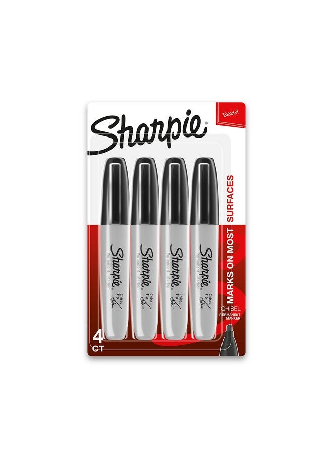 شاربي أقلام تحديد دائمة، بطرف مشطوف، باللون الأسود، عدد 4 - Image 1