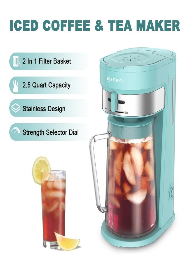 LITIFO Iced Tea Maker and Iced Coffee Maker Brewing System with 2.5-quart Pitcher, sliding strength selector for Taste Customization, Stainless Steel (Green) - Image 2